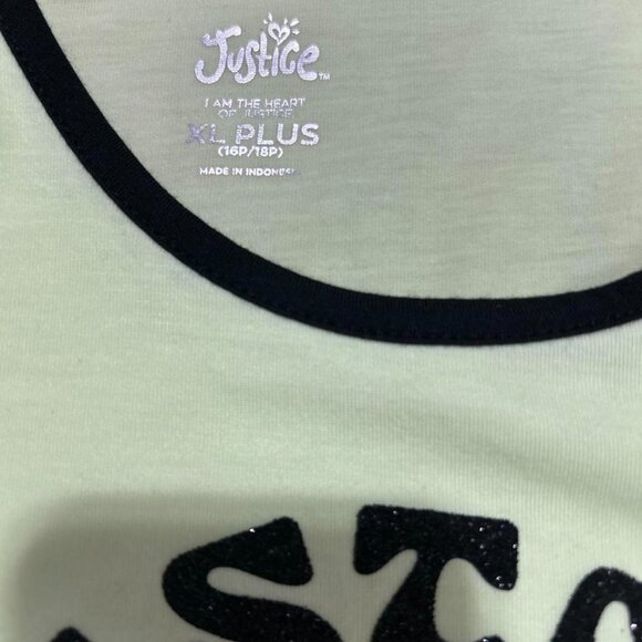 3/$15 y2k Green with black tank top with "Justice" graphic and flower mcbling - Picture 3 of 7
